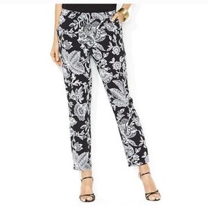 LAUREN RALPH LAUREN BLACK & WHITE TROPICAL FLORAL LIGHTWEIGHT CROPPED PANTS 8